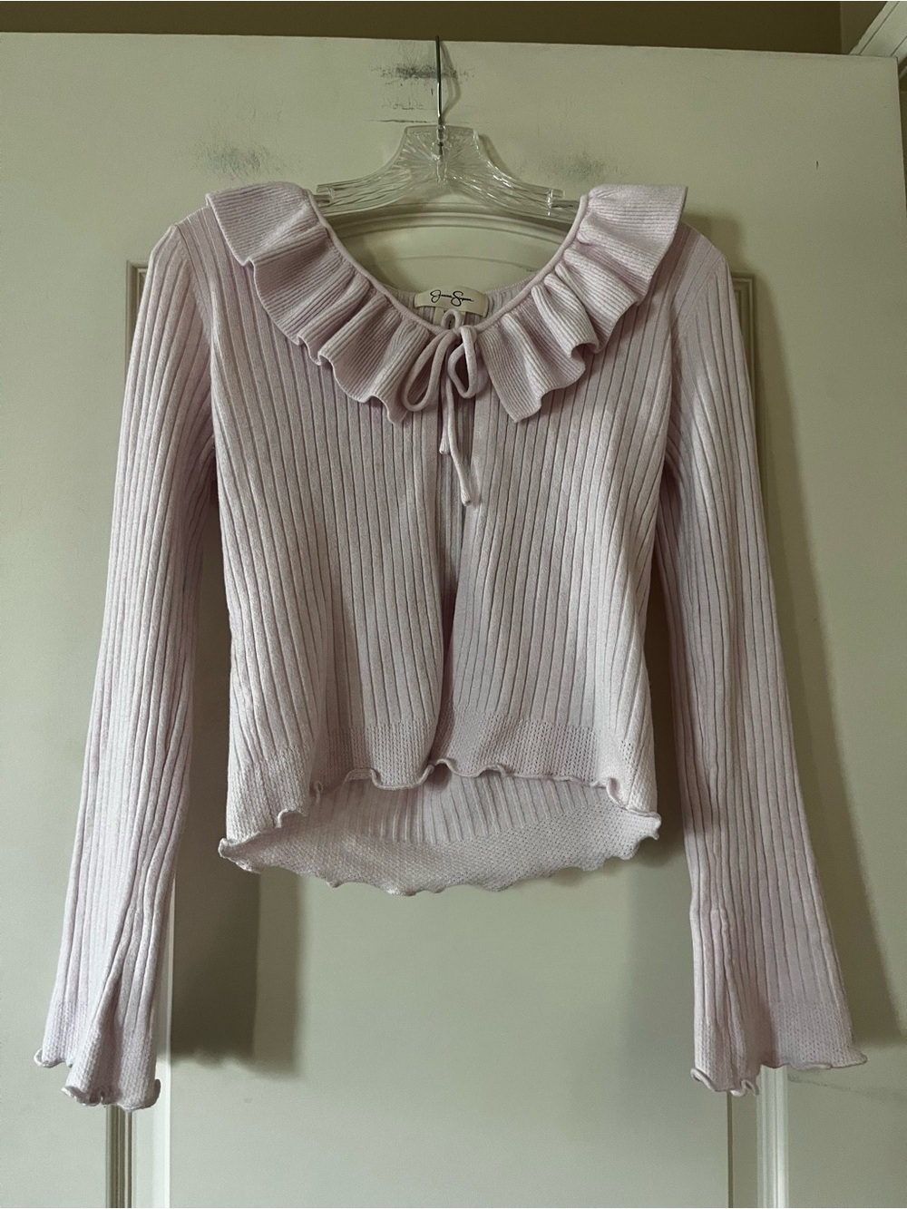 Jessica Simpson Ruffled Collar Ribbed Cardigan - Light Pink- Size XS